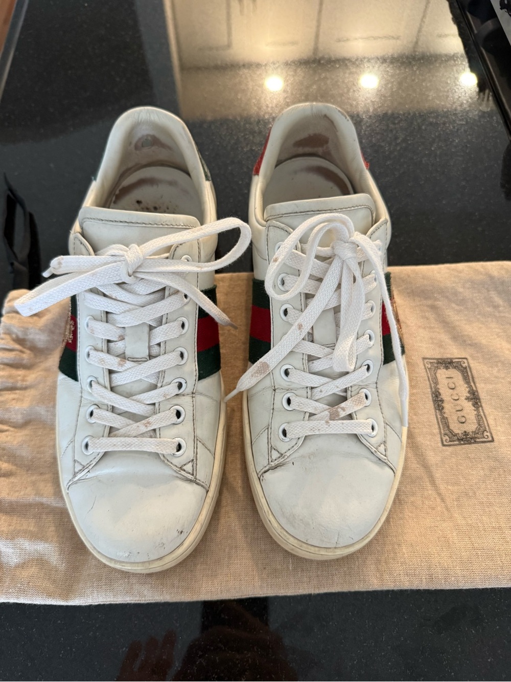 Gucci White Leather Sneakers with Red & Green and Gold Bee - Picture 3 of 8